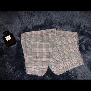 Plaid crop business top